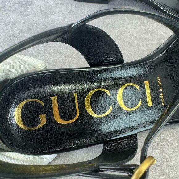 Gucci NIB Horsebit Black Patent Sandals Flats 38.5 - Picture 8 of 12